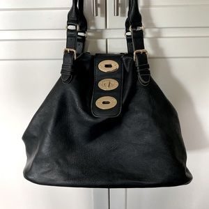 LEATHER SHOULDER BAG PURSE BLACK GOLD HARDWARE HOBO SOFT LEATHER